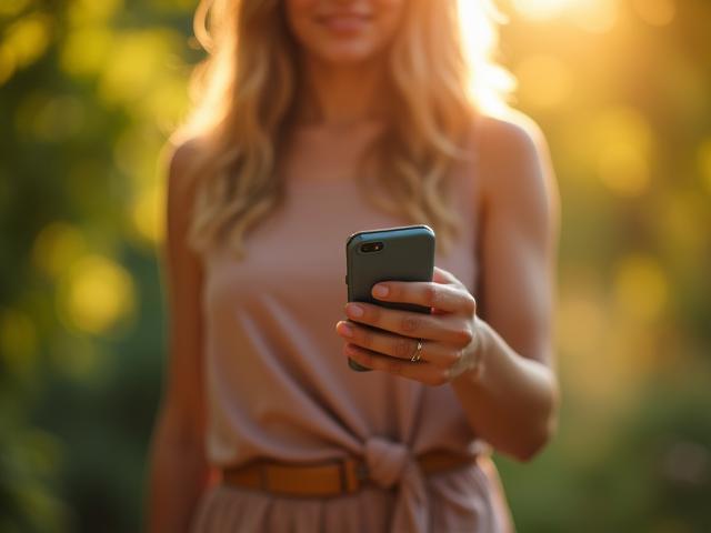 Kundenzitat mit Smartphone und Accessoire in natürlicher Umgebung